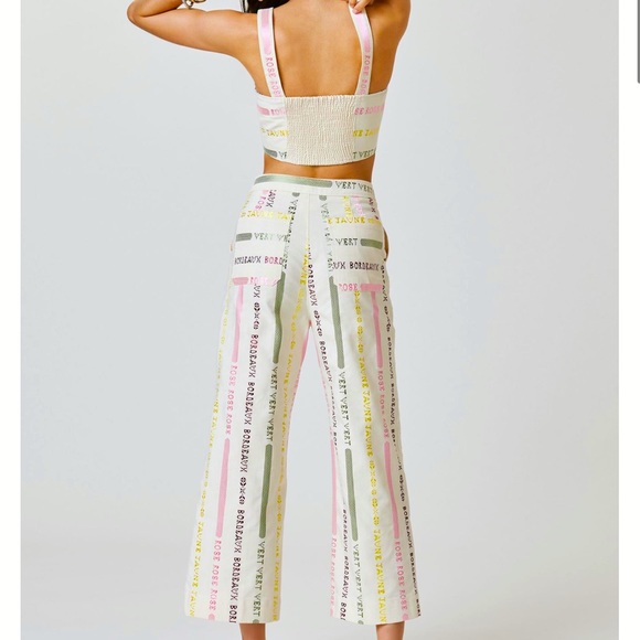 New Wine Bordeaux Rose Wide-Leg Cropped 2P | XS Off White Pink High-Rise Pants - Picture 3 of 11